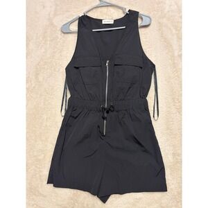 THE NINES Black Utility Zip Front Drawstring Waist Romper Shorts Women's Size S